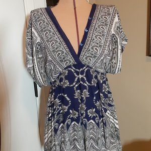 BOHO Paisley TOP BLOUSE Cover-up Navy/White